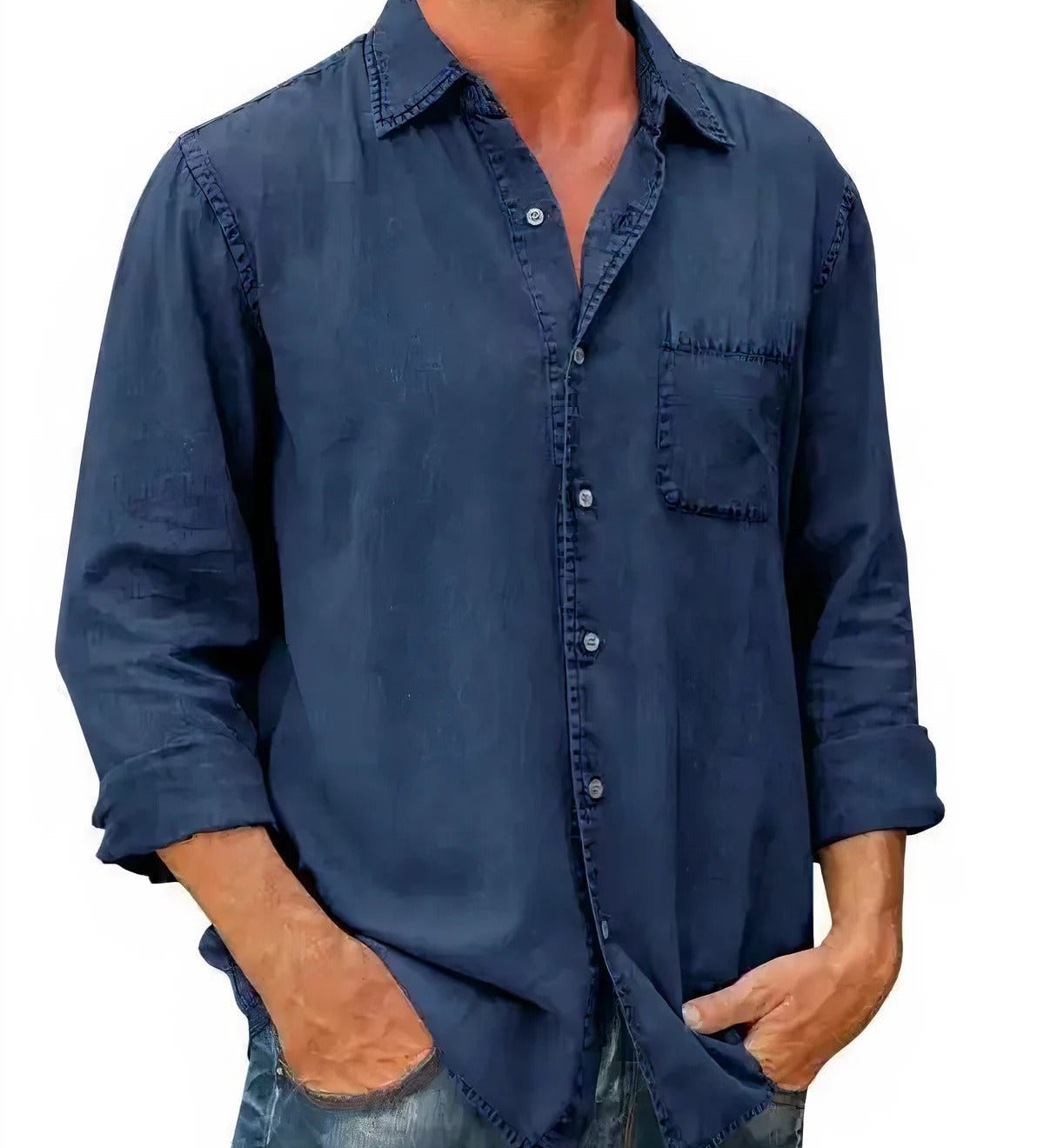Camisa - Mistura de Denim Longa