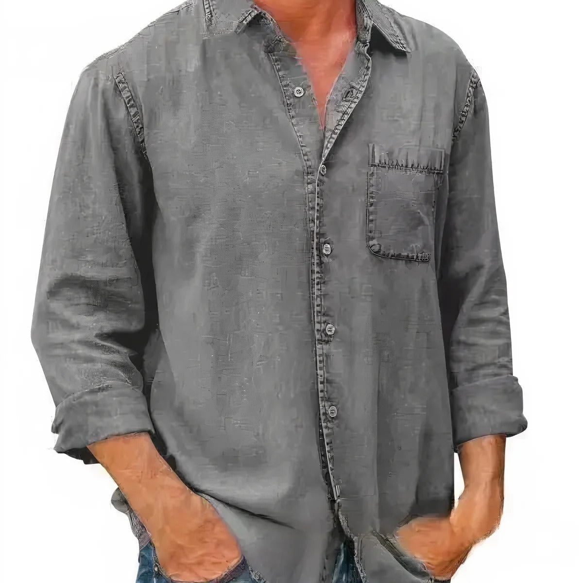 Camisa - Mistura de Denim Longa