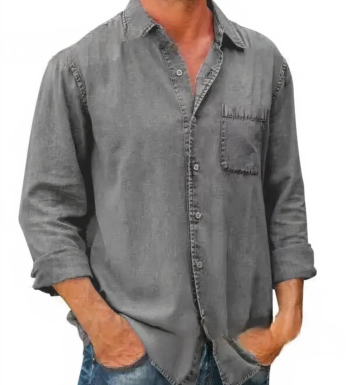 Camisa - Mistura de Denim Longa