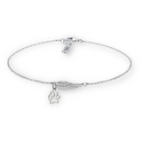 Pulseira Memorial de Prata com Asa de Anjo e Impressão de Patinha | Feita à Mão