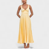 Abia - Vestido maxi amarelo plissado