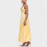 Abia - Vestido maxi amarelo plissado