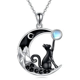 Colar de Pendente de Cristal da Lua do Gato Preto