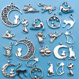 Coleção de Charms de Gato Prateados Vintage