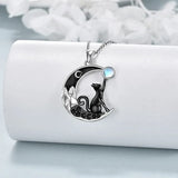 Colar de Pendente de Cristal da Lua do Gato Preto