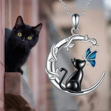 Colar de Pendente de Cristal de Borboleta de Gato da Lua