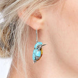 Brincos de Esmalte Azul com Colibri