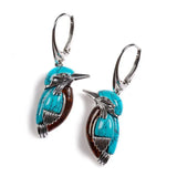 Brincos de Esmalte Azul com Colibri