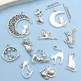 Coleção de Charms de Gato Prateados Vintage