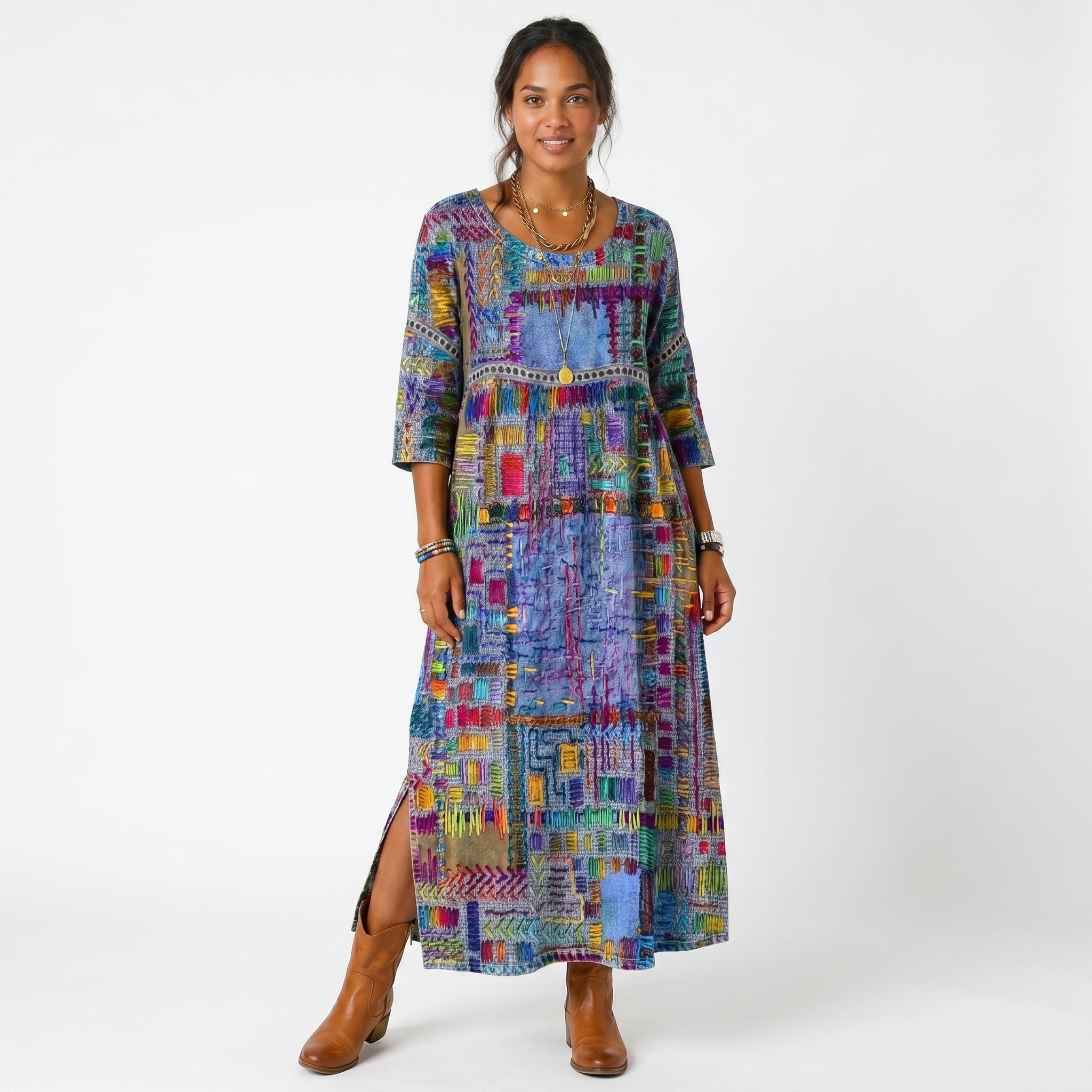 Amélia - Vestido Midi Padrão Abstrato