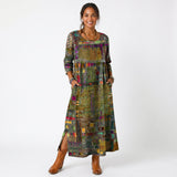 Amélia - Vestido Midi Padrão Abstrato