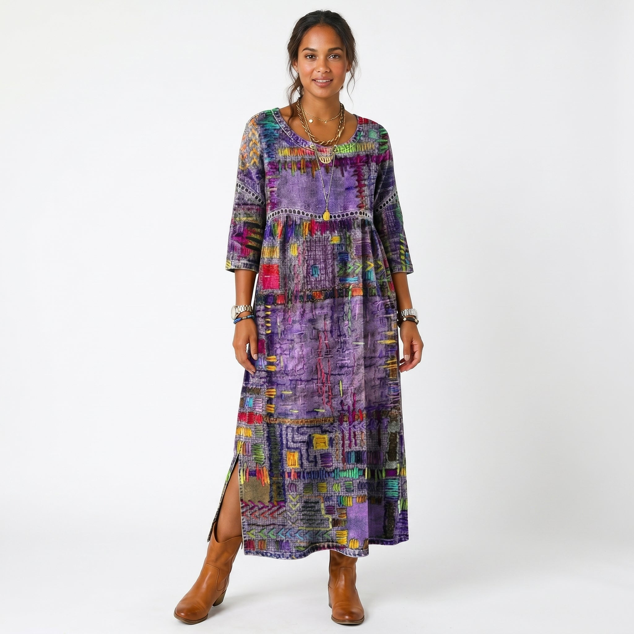 Amélia - Vestido Midi Padrão Abstrato