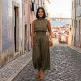 Madalena | Conjunto de Linho Premium com Gola Alta e Calças Wide Leg