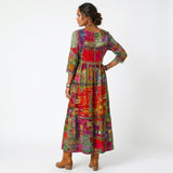 Amélia - Vestido Midi Padrão Abstrato