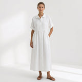 Helena - Vestido Linho Pregas e Botões