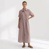Helena - Vestido Linho Pregas e Botões