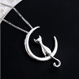 Colar elegante de gato e lua crescente