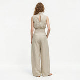 Madalena | Conjunto de Linho Premium com Gola Alta e Calças Wide Leg