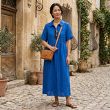 Helena - Vestido Linho Pregas e Botões