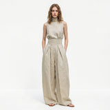 Madalena | Conjunto de Linho Premium com Gola Alta e Calças Wide Leg