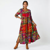 Amélia - Vestido Midi Padrão Abstrato