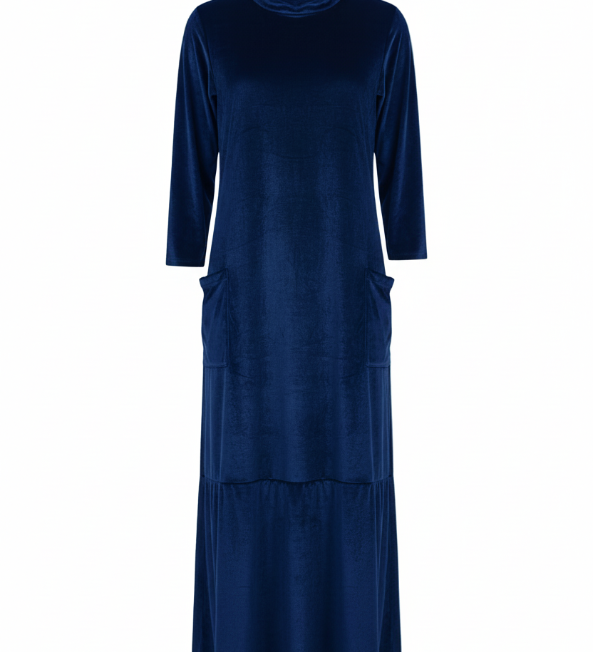 Moda Lusitana - Vestido Veludo Longo com Bolsos