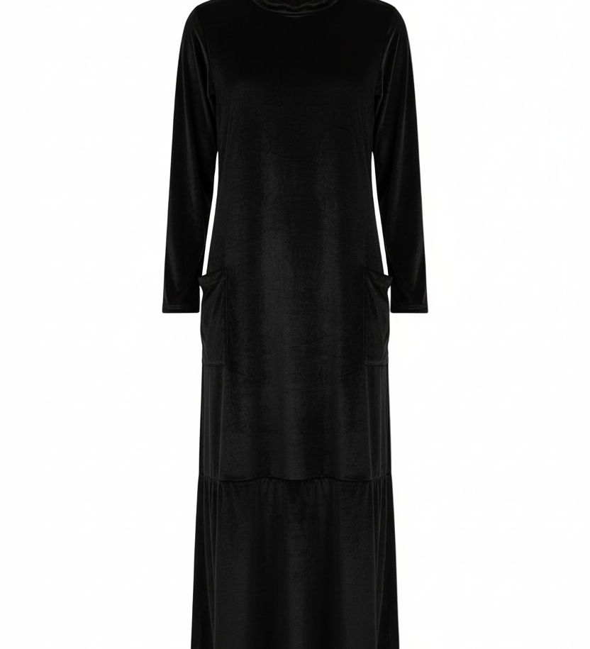Moda Lusitana - Vestido Veludo Longo com Bolsos