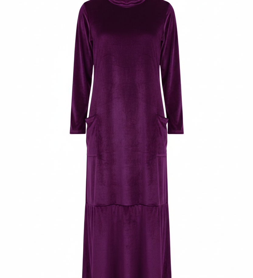 Moda Lusitana - Vestido Veludo Longo com Bolsos