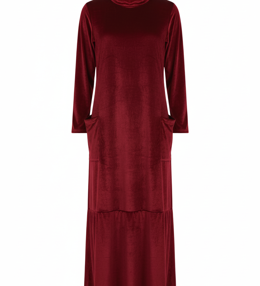 Moda Lusitana - Vestido Veludo Longo com Bolsos