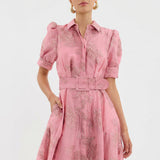 Matilde - Vestido Longo em Jacquard Floral com Cinto