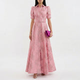 Matilde - Vestido Longo em Jacquard Floral com Cinto
