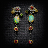 Brincos Boho com Opala e Zircônia Vermelha