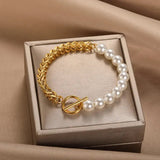 Pulseira Elegante em Ouro e Pérolas