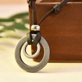 Colar de Couro Estilo Vintage Prateado