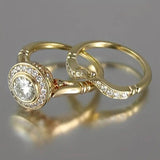 Conjunto de Anéis Vintage em Ouro com Zircônia
