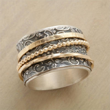 Anel Antigo Vintage, Dourado e Prateado