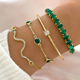 Conjunto de pulseiras vintage com zircônia verde