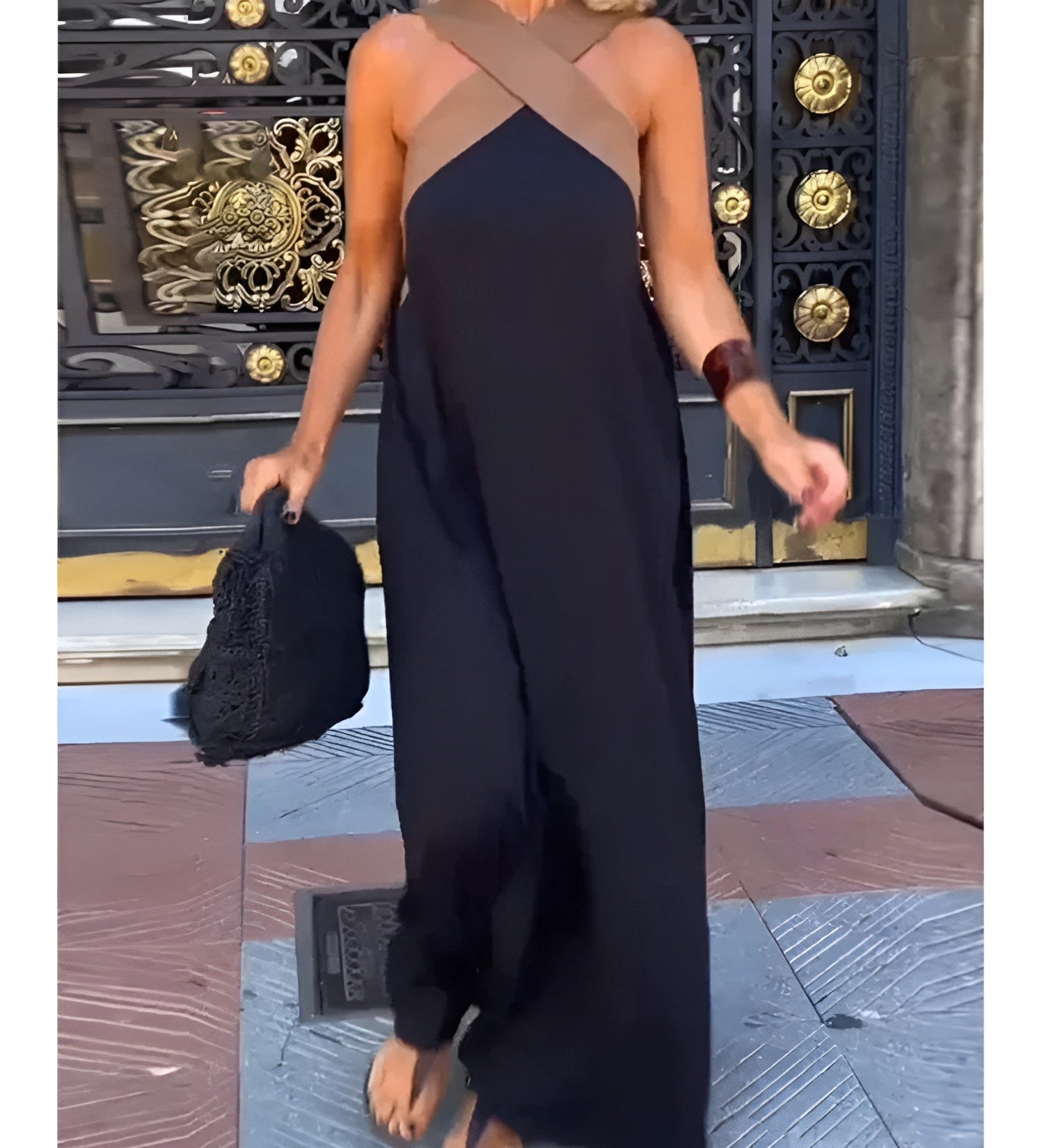 Filipa | Vestido Maxi com Decote Cruzado em Contraste