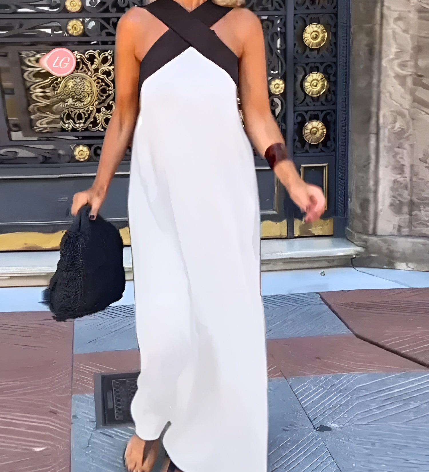 Filipa | Vestido Maxi com Decote Cruzado em Contraste