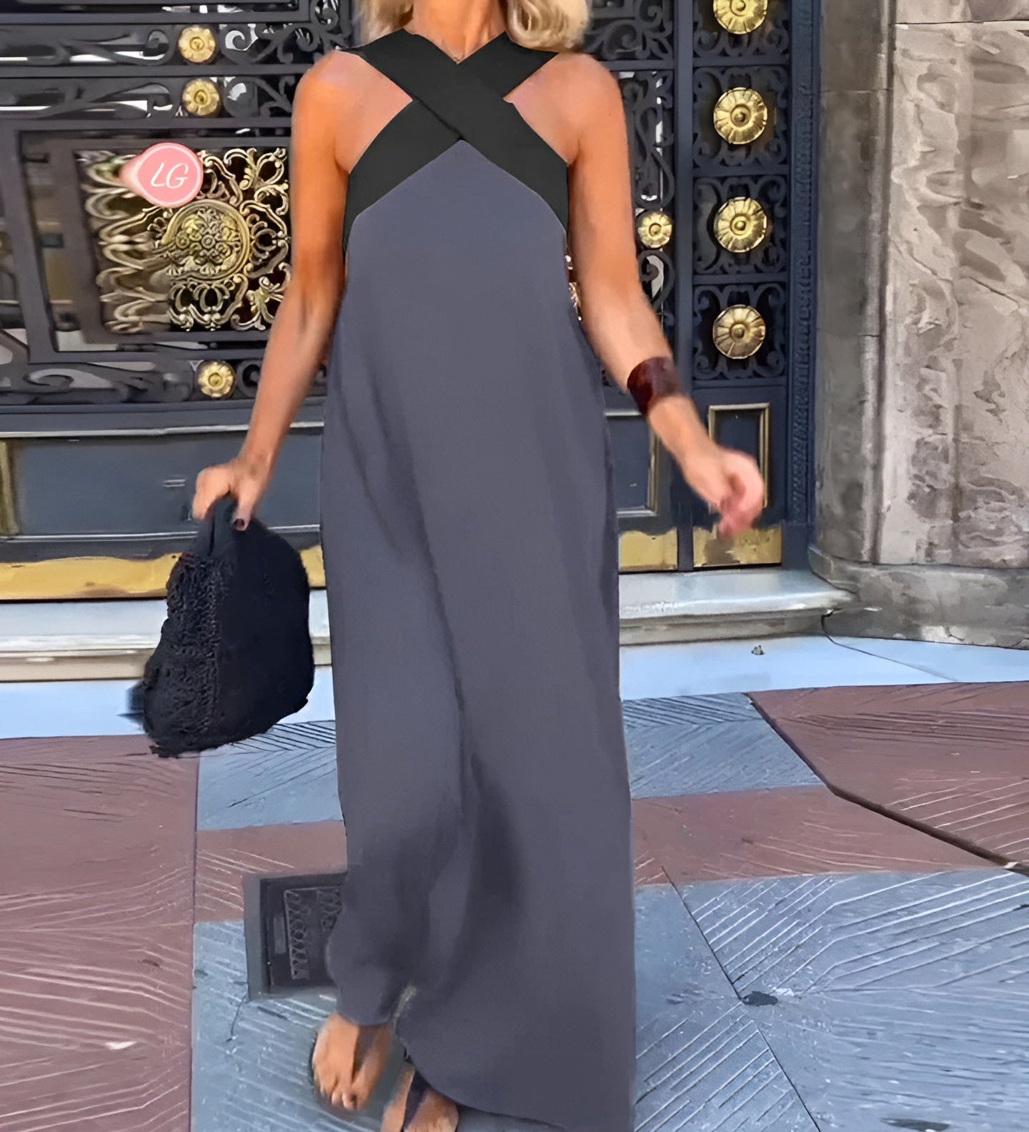 Filipa | Vestido Maxi com Decote Cruzado em Contraste