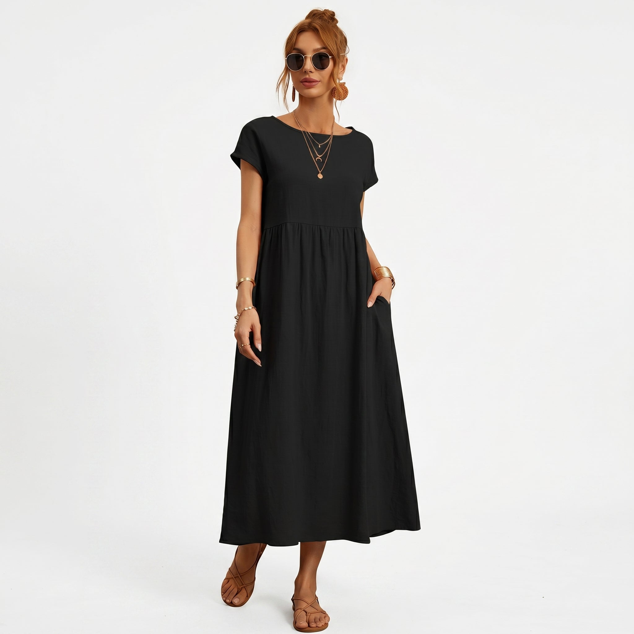Inês | Vestido Midi em Algodão com Bolsos