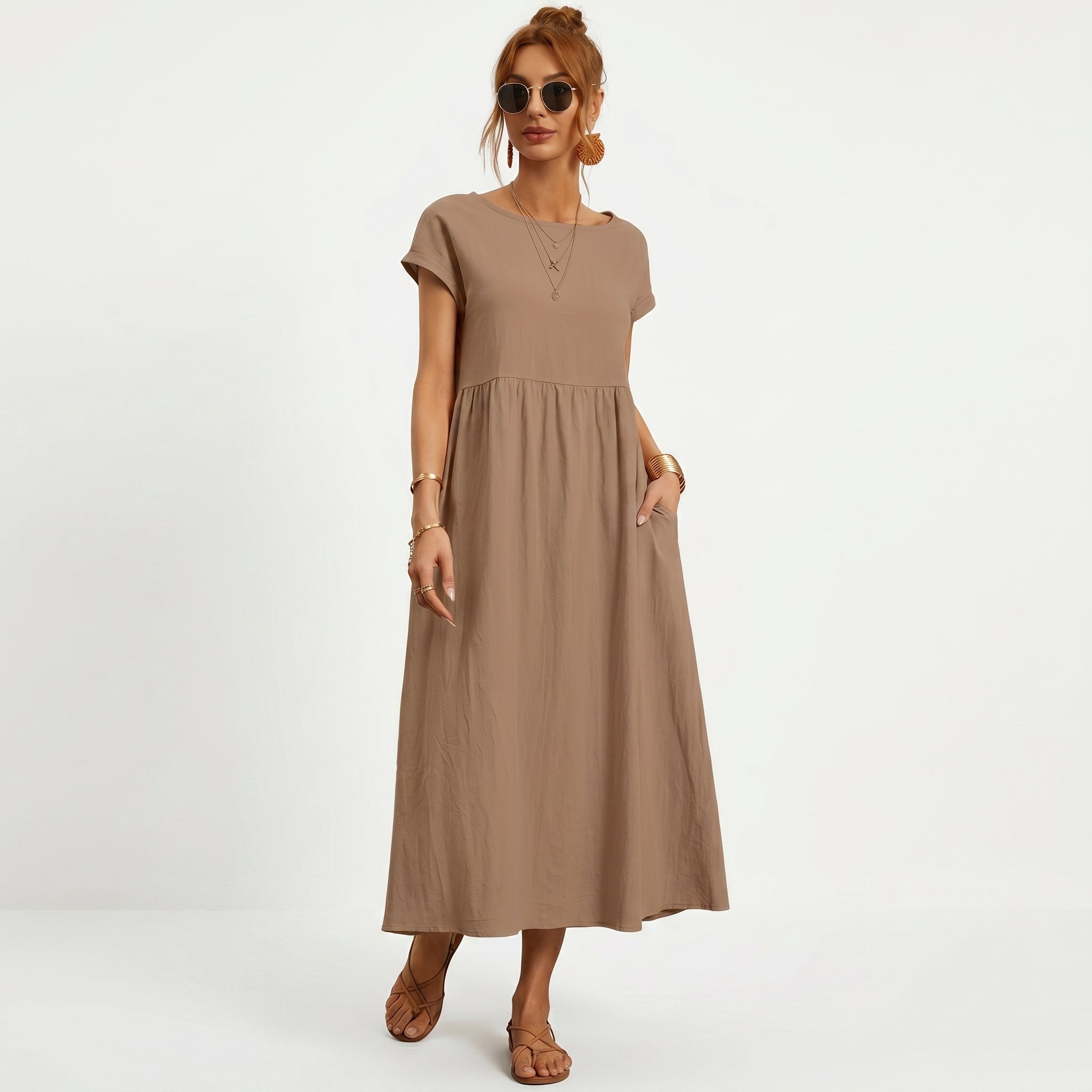 Inês | Vestido Midi em Algodão com Bolsos