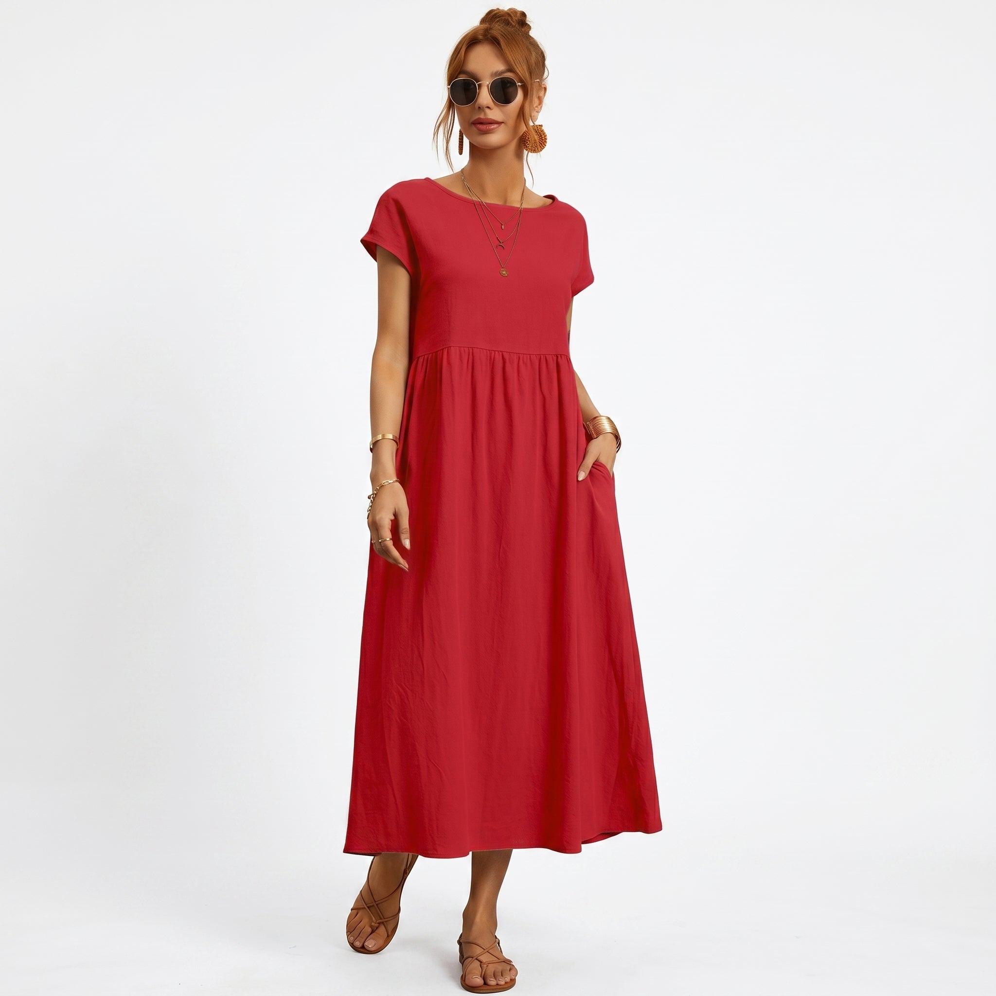 Inês | Vestido Midi em Algodão com Bolsos