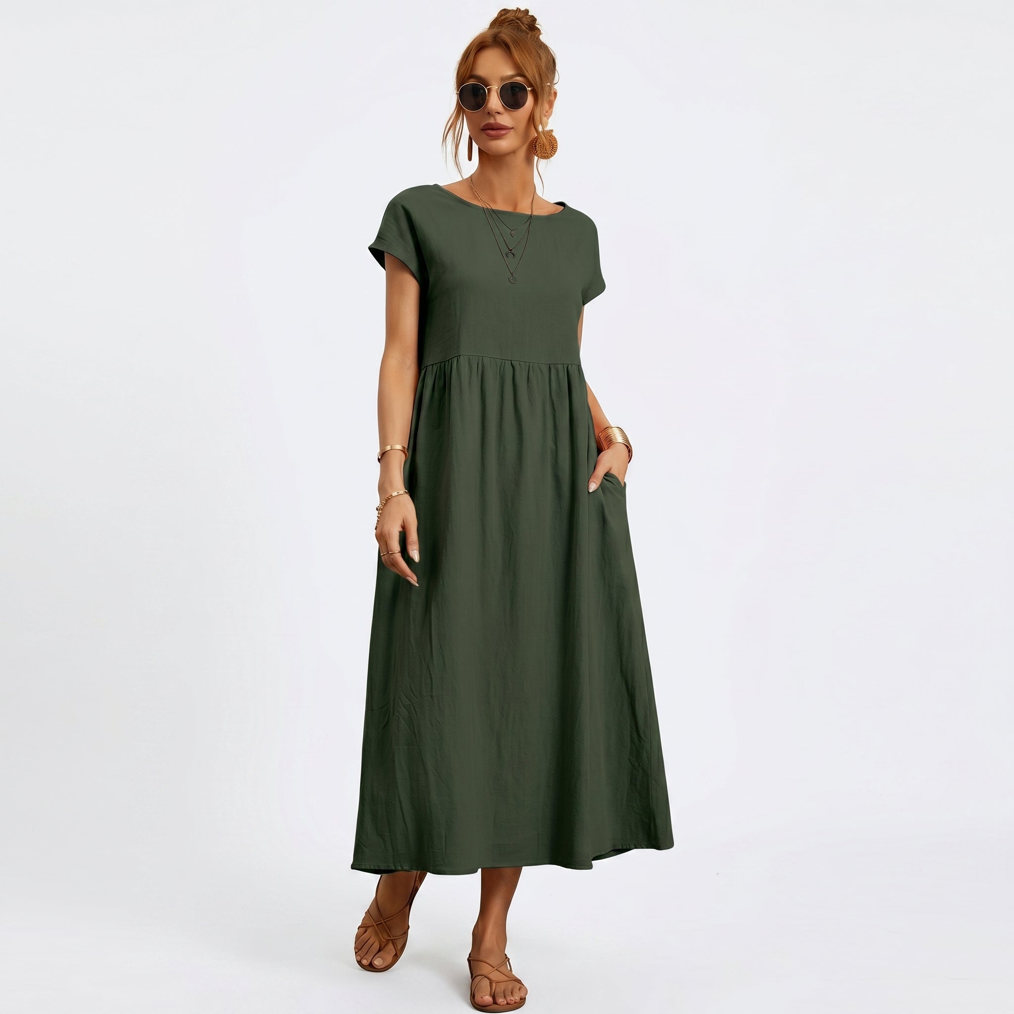 Inês | Vestido Midi em Algodão com Bolsos