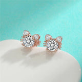 Brincos de Gato em Moissanite com Ouro Rosa em Prata Esterlina 925