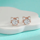 Brincos de Gato em Moissanite com Ouro Rosa em Prata Esterlina 925