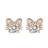 Brincos de Gato em Moissanite com Ouro Rosa em Prata Esterlina 925