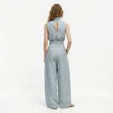 Madalena | Conjunto de Linho Premium com Gola Alta e Calças Wide Leg