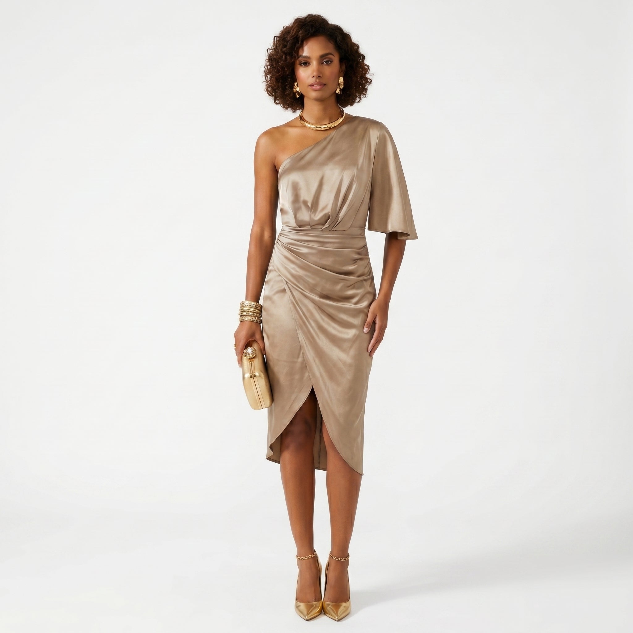 Cátia - Vestido com Brilho em Cetim