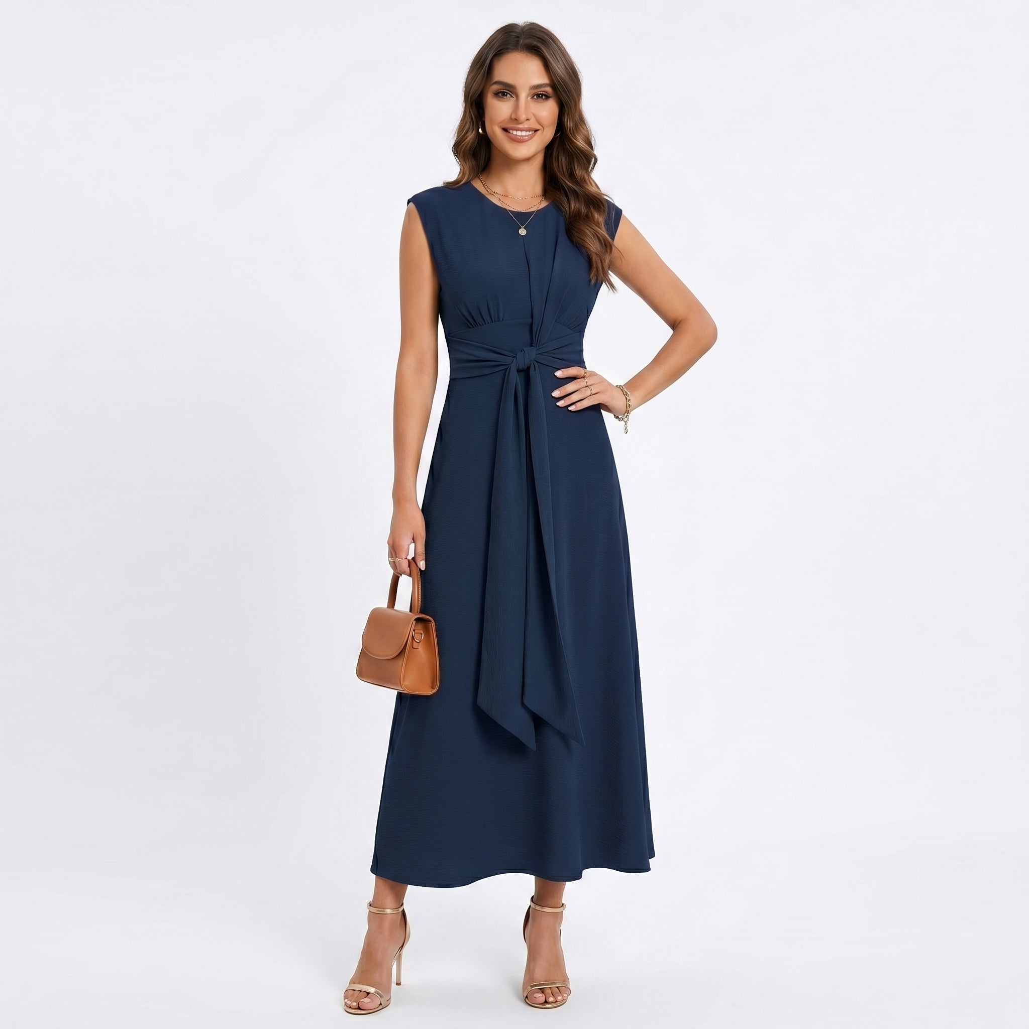 Emilia - Vestido maxi elegante sem mangas e gola redonda